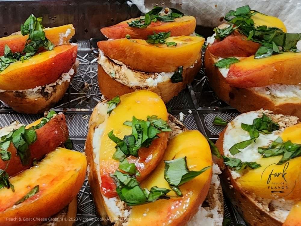 Grilled Thyme, Honey, Peach & Goat Cheese Crostini