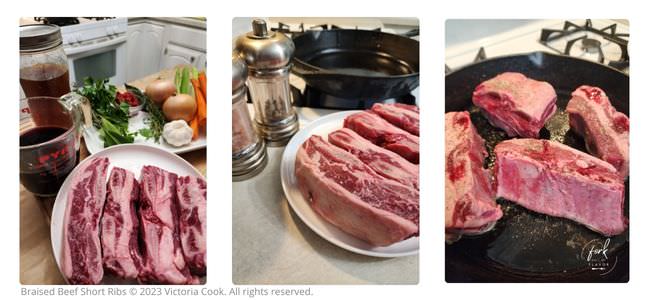 Searing the braised beef short ribs