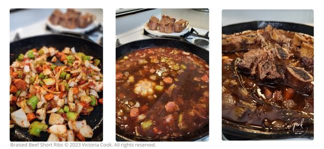 Preparing the beef spare ribs for braising in the oven