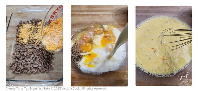 Preparing the eggs for the Cheesy Tater Tot Breakfast Bake