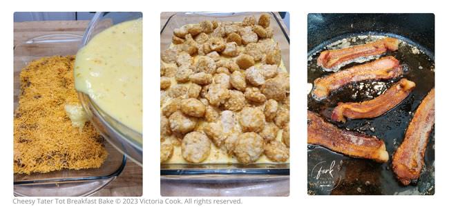 Adding eggs and tater tots to the Cheesy Tater Tot Breakfast Bake
