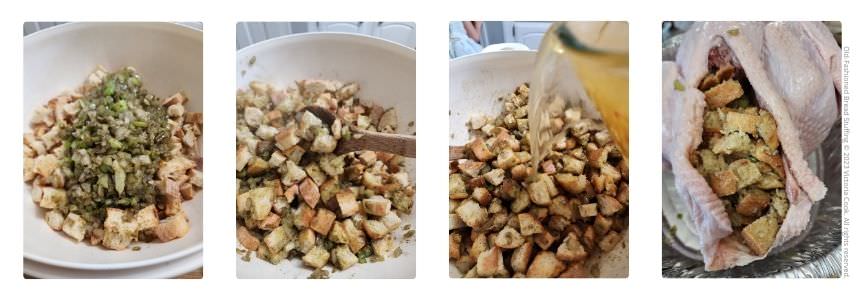 Preparing the old-fashioned bread stuffing to stuff the Thanksgiving Turkey.