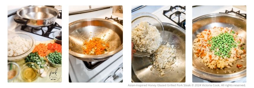 Prepping to stir-fry cauliflower fried rice