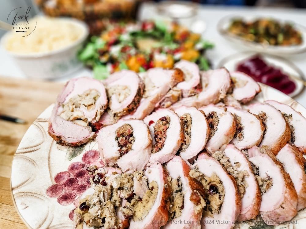 Stuffed Pork Loin - Hero Three stuffed pork loins each with a different stuffing