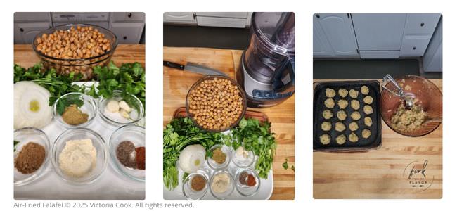 Air-Fried Falafel - Prep1 The ingredients for making falafel in the food processor.