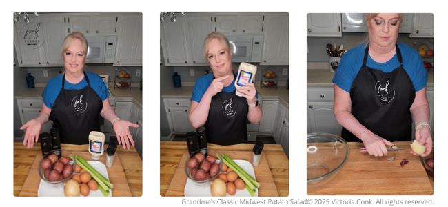 Victoria preparing Classic Midwest Potato Salad