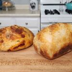 Two sourdough bread loaves made during my Beginner Sourdough Bread Tutorial