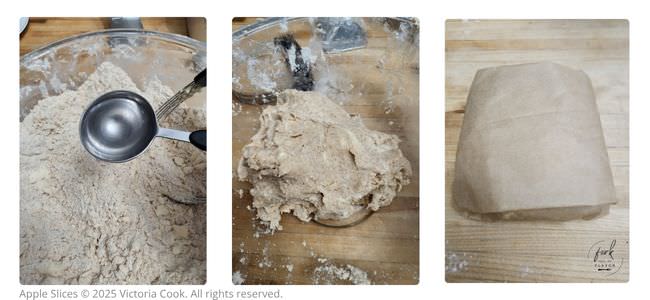 Making the dough for the apple slices.