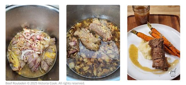 Cooking and plating the completed beef rouladen