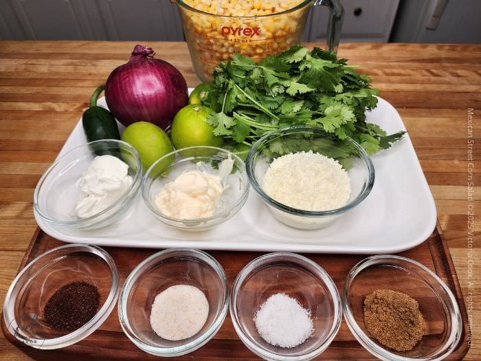 All the ingredients for making Mexican street corn salad