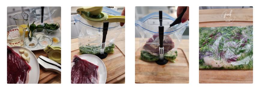Preparing a citrus marinade for bold flavor and tenderizing the flank steak.