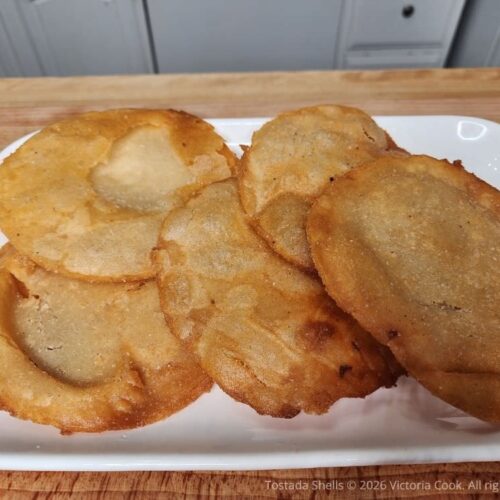 Homemade tostada shells fried to golden perfection.