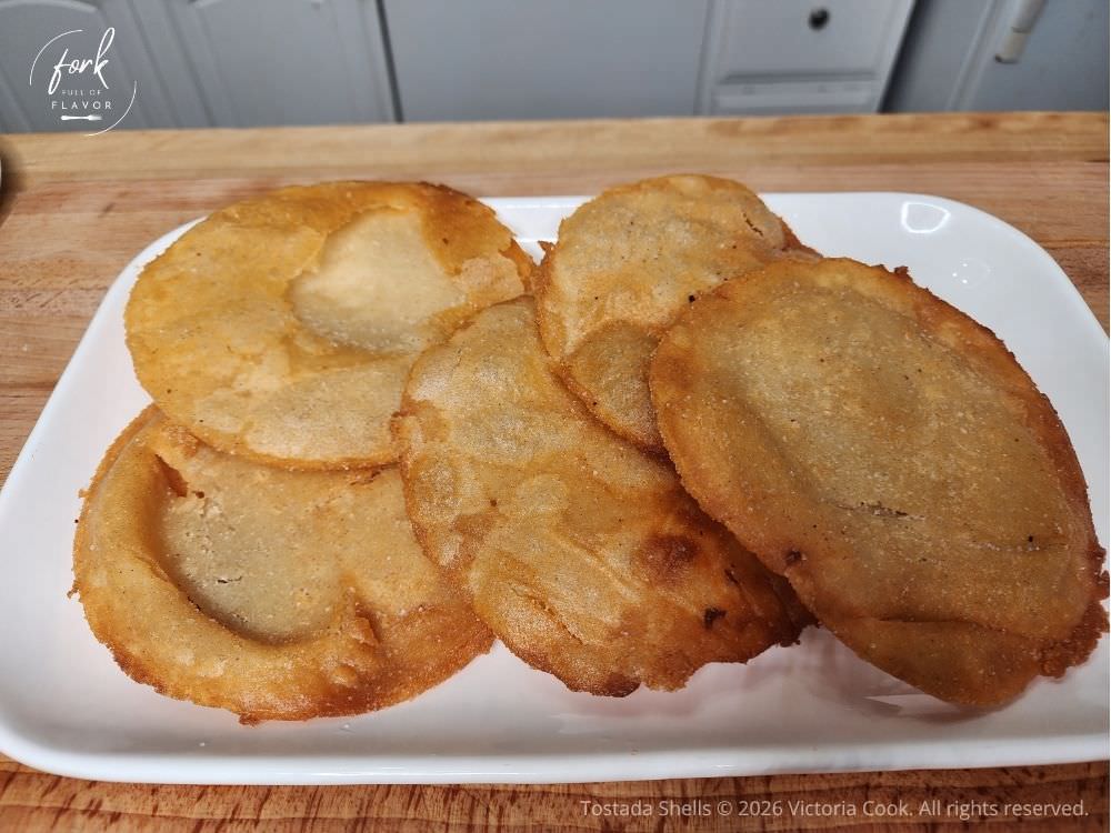 Homemade tostada shells fried to golden perfection.